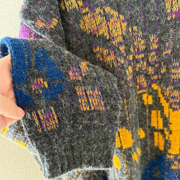 Vintage 90’s Magnet Abstract Knit Sweater Men’s L Gray Purple Yellow Blue